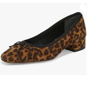 FOWT Leopard Square Toe Slip On Bowknot Block Low Heel Pumps Dress Shoes
